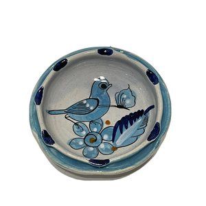 Tonala bird Flower Butterfly ashtray Ring dish Ceramic Pottery Mexico Crazing